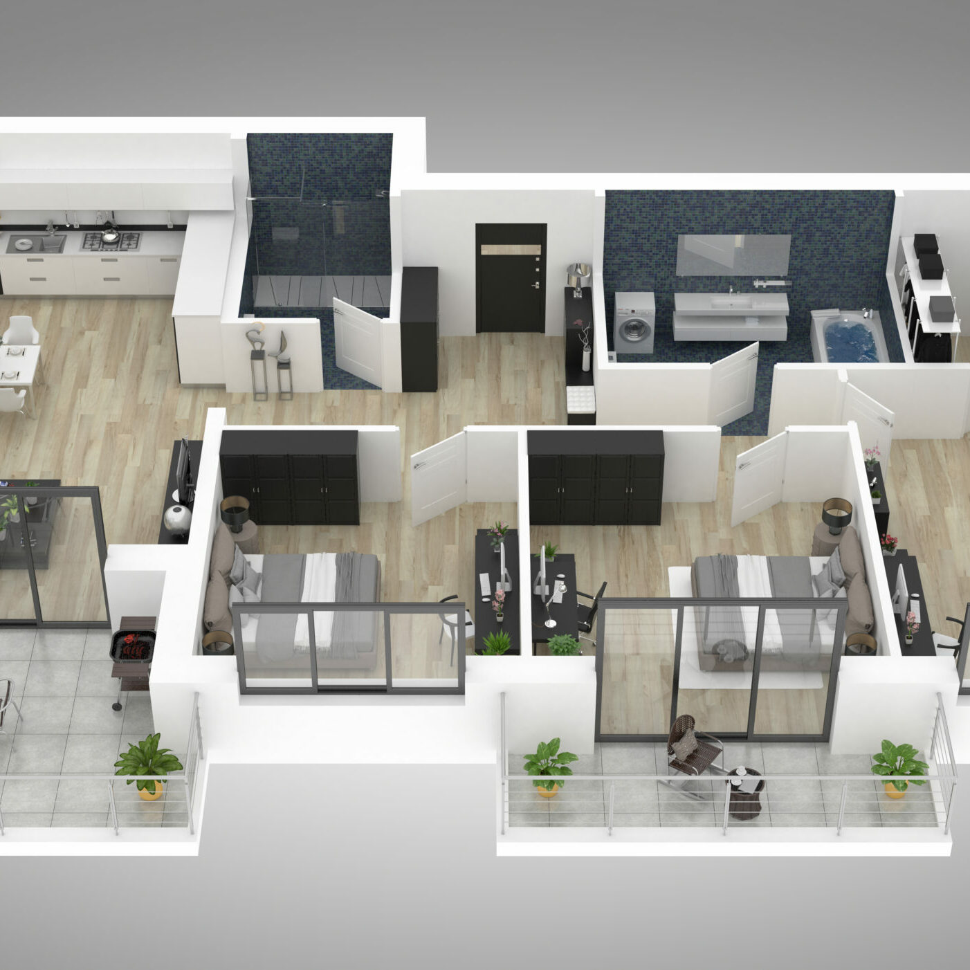 Floor,Plan,Of,A,House,Top,View,3d,Illustration.,Open